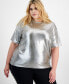 Фото #3 товара Trendy Plus Size Shine Drop-Shoulder T-Shirt, Created for Macy's