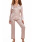 Women's Brillow Satin Striped Button Down Pajama Pant Set, 2 Piece