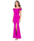 Women's Scuba Crepe Cap-Sleeve Slit-Front Gown