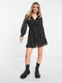 Фото #4 товара Miss Selfridge metallic chiffon ruffle wrap mini dress in black