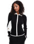 Фото #1 товара YAS faux placket cardigan with contrast in mono - BLACK