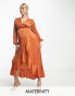 Фото #2 товара Flounce London Maternity long sleeve satin wrap maxi dress in cinnamon