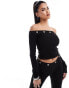 Фото #1 товара ASOS DESIGN co-ord ribbed off shoulder top with eyelet detail in black