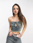 Stradivarius STR denim bandeau top in washed blue