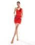 ASOS DESIGN knitted rose mini dress in red Красный, S - EU 36-38 - фото #2