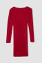 Фото #13 товара Wrap Yaka Kırmızı Uzun Kollu Mini Elbise