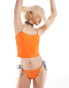 Фото #1 товара COLLUSION co-ord contrast tipped swim top tankini in bright orange