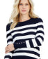 Фото #3 товара Women's Striped Button-Cuff Crewneck Sweater