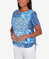 Фото #3 товара Petite Blue Bayou Women's Patchwork Ikat Ruched T-Shirt