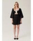 Фото #3 товара Women's Bell sleeve cut out black mini dress with rose detail