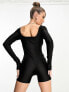 Фото #3 товара ASOS DESIGN glossy unitard playsuit with thumb holes in black