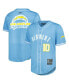 ფოტო #1 პროდუქტის Men's Justin Herbert Powder Blue Los Angeles Chargers Mesh Baseball Button-Up T-shirt
