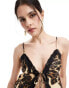 Фото #3 товара Miss Selfridge satin tie front cami top in animal print