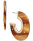 ფოტო #1 პროდუქტის Gold-Tone Brown Studded Flat Medium C-Hoop Earrings, 1.6"