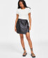 Фото #1 товара Women's Faux-Leather Pull-On Faux-Wrap Skirt