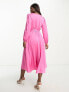 Фото #3 товара Forever New long sleeve tie waist midi dress in pink satin