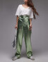 Фото #1 товара Topshop straight leg faux leather trouser in metallic green