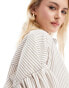 ASOS DESIGN Tall boyfriend shirt mini dress with blouson sleeve in stone stripe