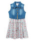 Big Girls Denim Vest Dress Outfit with Necklace, 3 PC