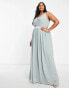 TFNC Plus Bridesmaid bow back maxi dress in sage green