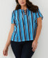 ფოტო #3 პროდუქტის Plus Size Eco Stripe Lace-Up Short Sleeve Tee Shirt