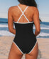 ფოტო #2 პროდუქტის Women's Black Ribbed Crossback Standard Coverage One-Piece