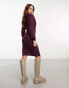 Фото #4 товара Vero Moda wrap belted long sleeve knitted mini dress in burgundy