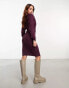 Vero Moda wrap belted long sleeve knitted mini dress in burgundy