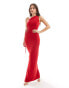 Style Cheat slinky one shoulder maxi dress with side cut out in red