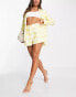 River Island co-ord flare short in light yellow check