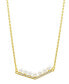 14K Gold-Plated Crystal Imitation Pearl Bar V-Necklace