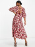 Фото #2 товара Nobody's Child Kenya puff sleeve midi dress in red floral