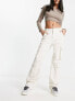 Bershka drawstring waist cargo trousers in white