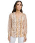 Women's Printed V-Neck Blouson-Sleeve Top