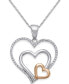 ფოტო #1 პროდუქტის Diamond Nested Heart Pendant Necklace (1/10 ct. t.w.) in Sterling Silver and 14k Gold