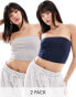 Фото #1 товара ASOS DESIGN ultimate crop bandeau top 2 pack in grey marl and navy