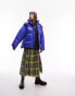 Topshop – Mittellange Oversized-Pufferjacke in Blau mit abnehmbarer Kapuze