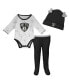 Newborn and Infant Boys and Girls White, Black Brooklyn Nets Three-Piece Dream Team Long Sleeve Bodysuit, Cuffed Knit Hat and Footed Pants Set