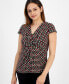 ფოტო #1 პროდუქტის Petite Printed Twist-Front Cap Sleeve Top