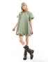 Фото #8 товара ASOS DESIGN puffed smock mini dress in dusky sage