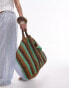 Фото #3 товара Topshop Tana oversized woven straw tote bag in green stripe