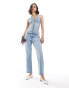 Mango zip up halterneck denim co-ord waistcoat in light blue