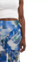 ASOS DESIGN ruffle maxi skirt with split front in blue blurred print