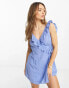 ASOS DESIGN ruffle detail mini wrap sundress in cornflour blue