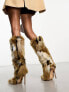 Azalea Wang Upsetter fluffy knee boot in multi brown