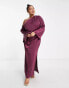 Фото #9 товара ASOS DESIGN Curve off shoulder satin maxi dress with drape detail in wine
