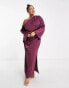 Фото #4 товара ASOS DESIGN Curve off shoulder satin maxi dress with drape detail in wine