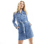 Miss Selfridge denim long sleeve mini dress with collar detail in blue wash