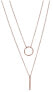 Double necklace with stylish pendants made of pink gold-plated steel