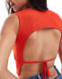 Pimkie knit rib strappy back detail crop top in red